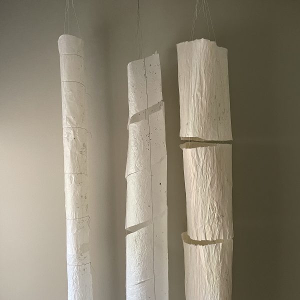 Susan Ruptash, Tree Skins, Sekishu Banshi Tsuru, Oguni Snowbleached 18g and Fukunishi Udagami 40g with konnyaku and linen thread, 86 x 30 x 10 inches